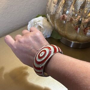 Bold Red and White Patterned Clasp Bangle